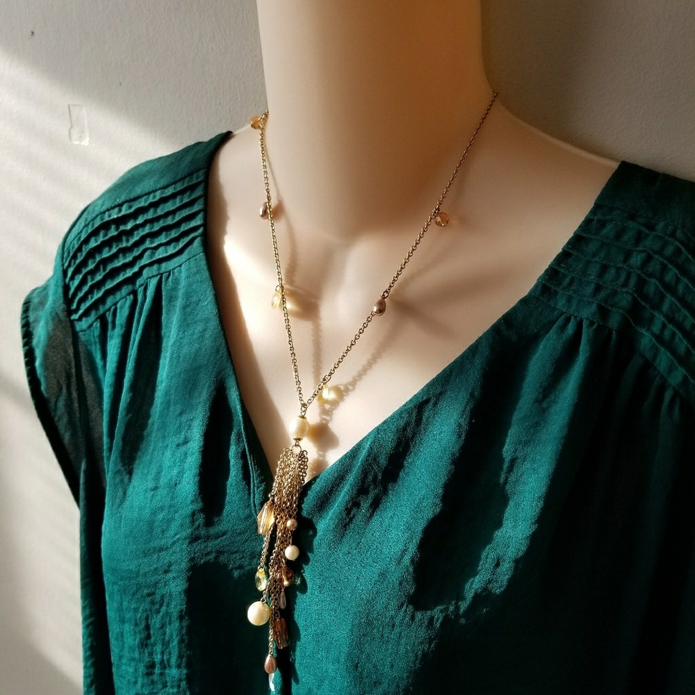 Relisted -Necklace with amber color and faux pearl beads - Picture 4 of 5